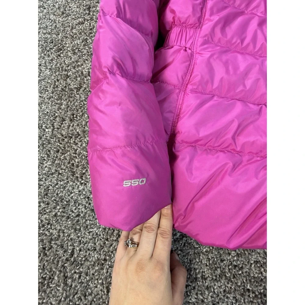 The North Face 550 Down Puffer Jacket Girls Size Medium Pink Full Zip